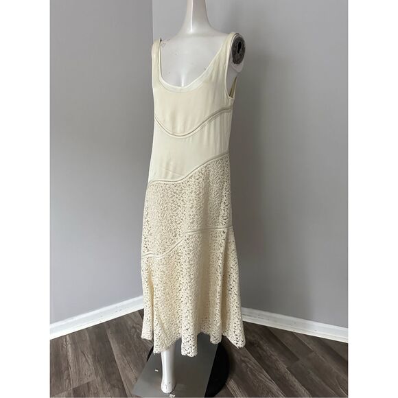 NWT Jil Sander Scoop Neck Floral Lace Asymmetric Midi-Dress Size 38 (US 8) - Picture 7 of 14